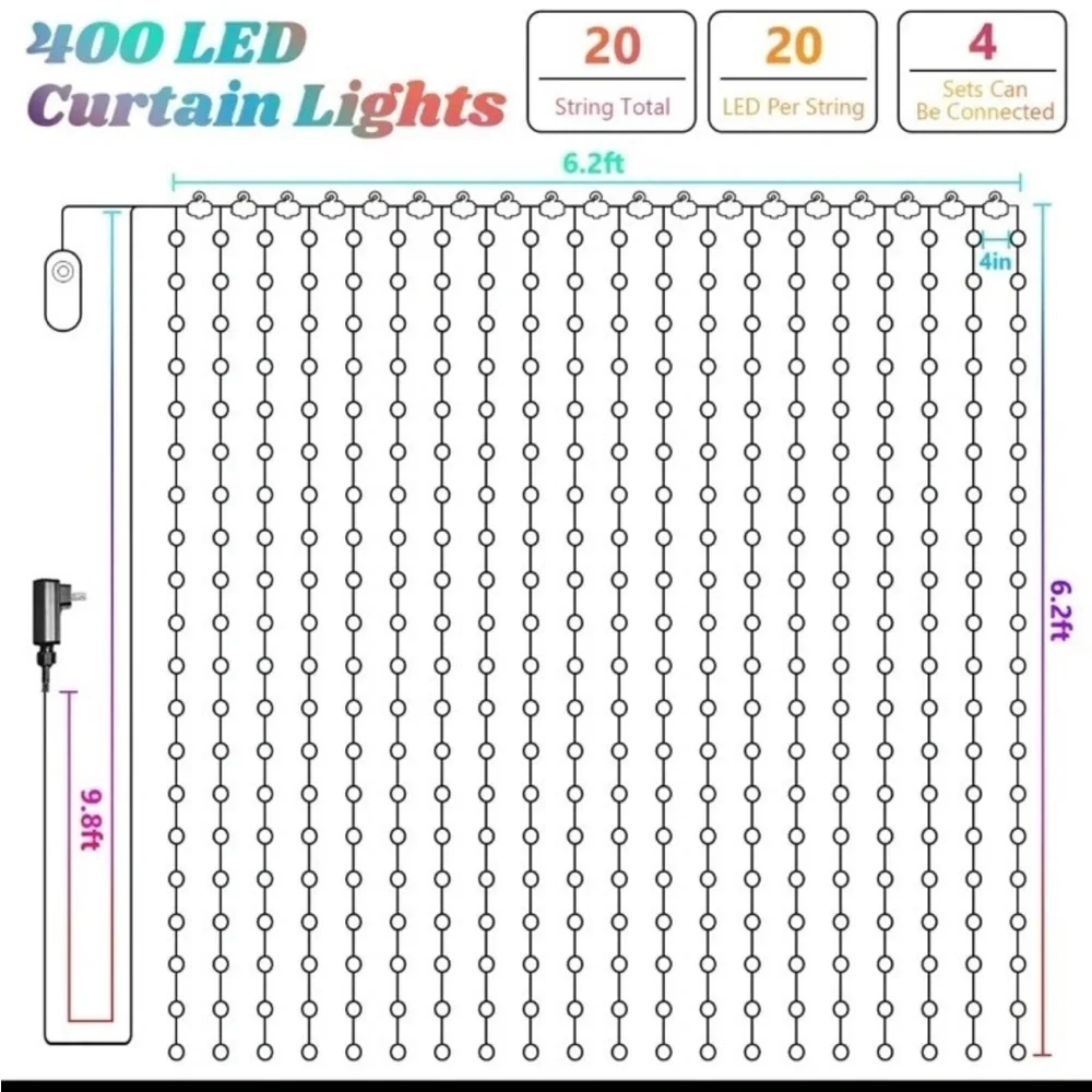 Avatar Patterns Programmable Music Sync Curtain String Lights 400 LED 6